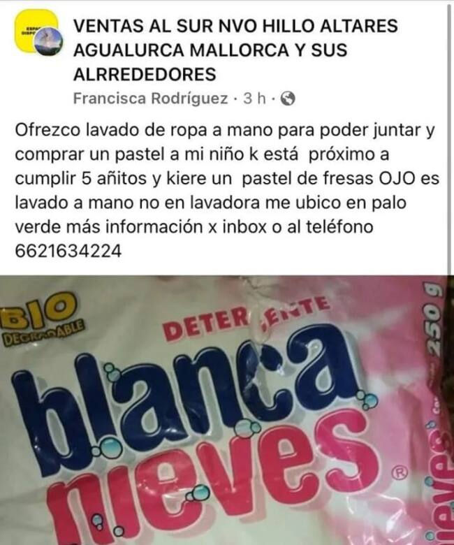 Mujer ofrece lavar ropa a mano para comprar pastel de cumpleaños de su hijo